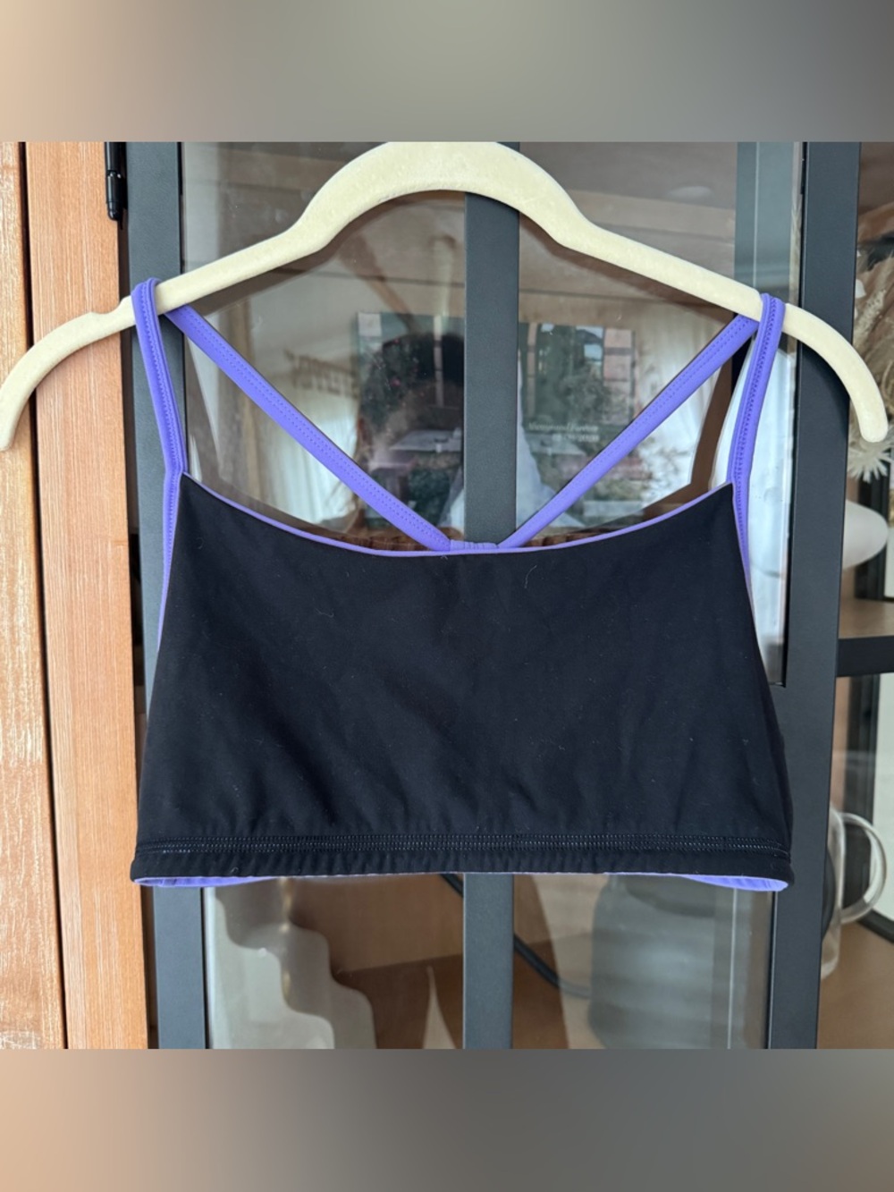 BuffBunny Collection reversible sports bra workout top lavender black contrast